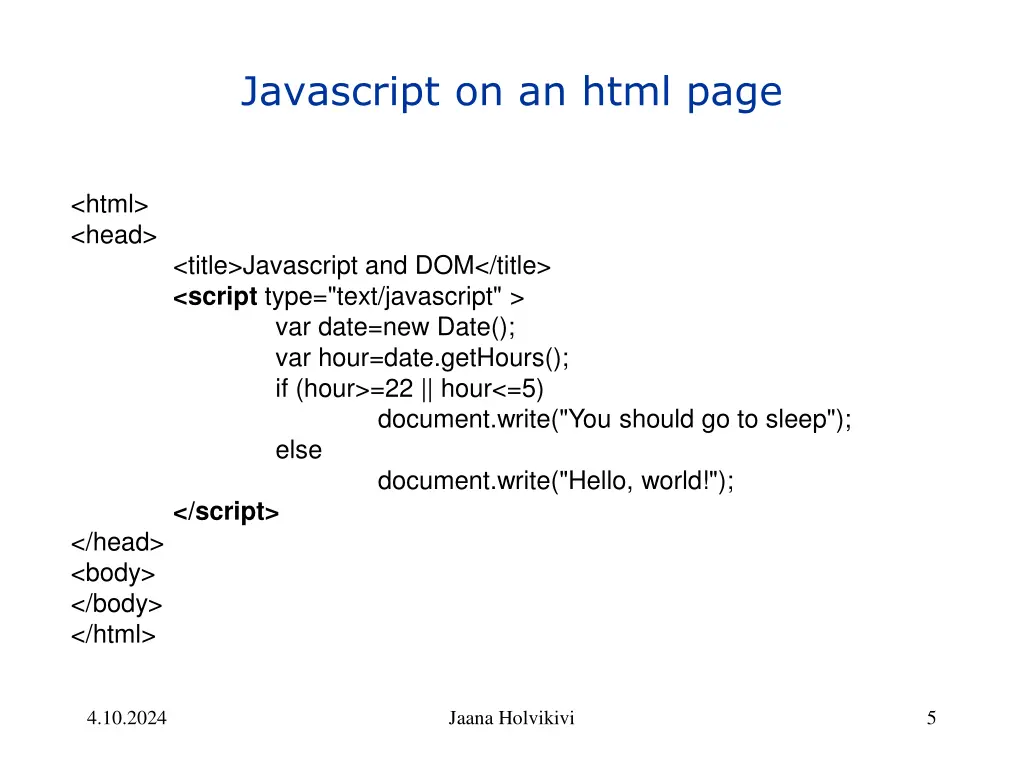 javascript on an html page 2