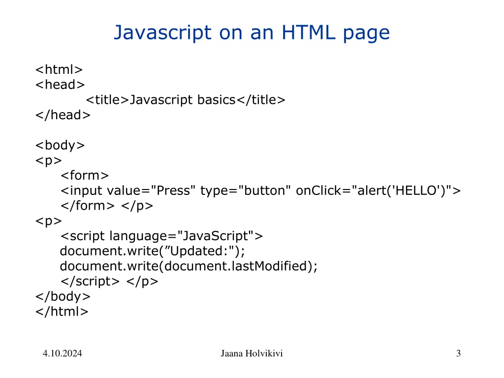 javascript on an html page