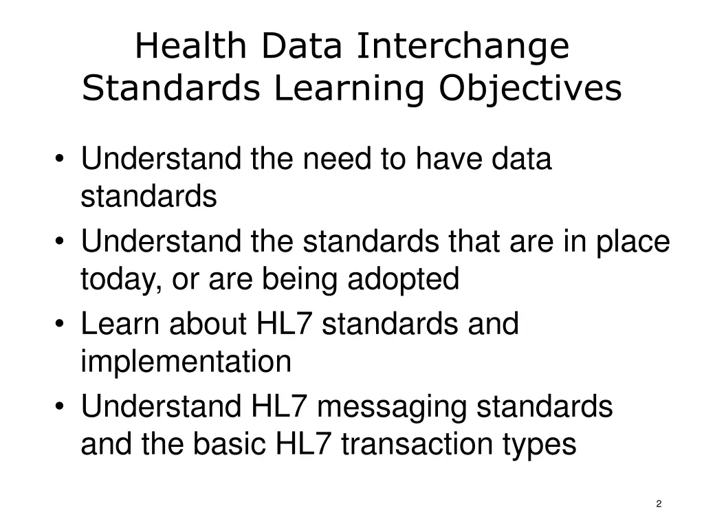 health data interchange standards learning