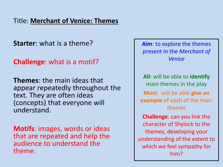 title merchant of venice themes