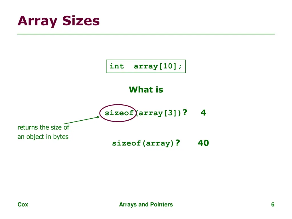 array sizes