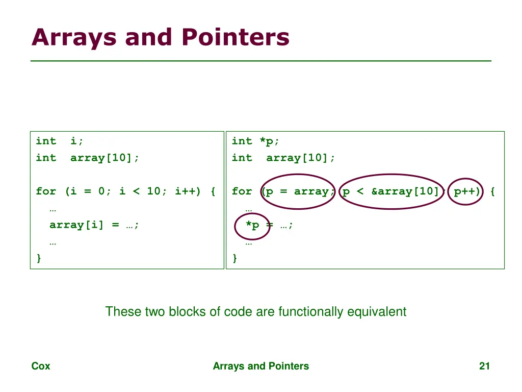 arrays and pointers 2