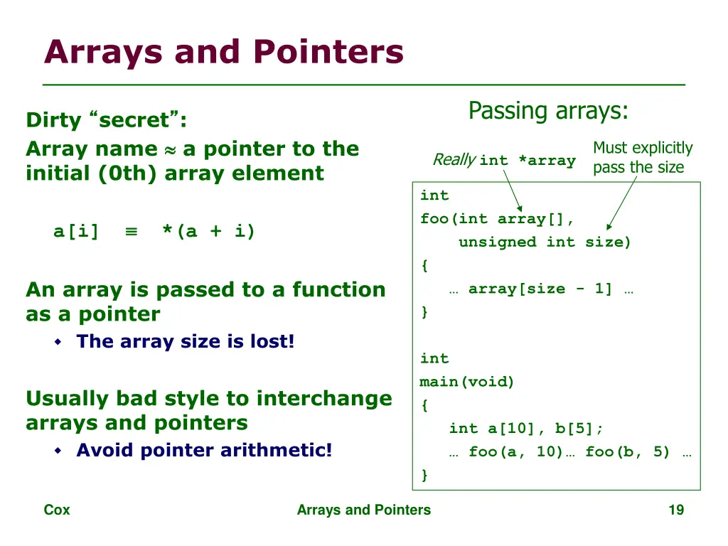 arrays and pointers