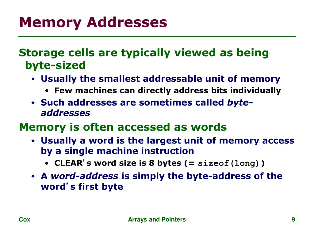 memory addresses