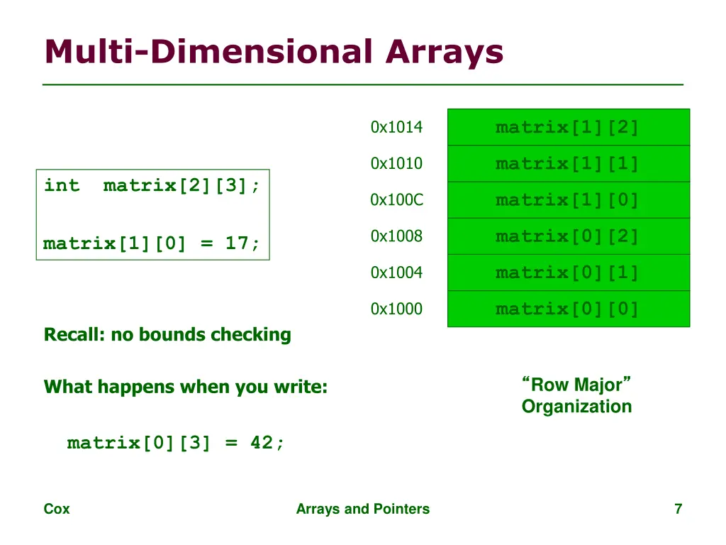 multi dimensional arrays