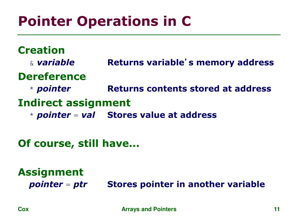 pointer operations in c