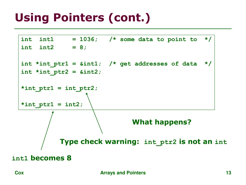 using pointers cont