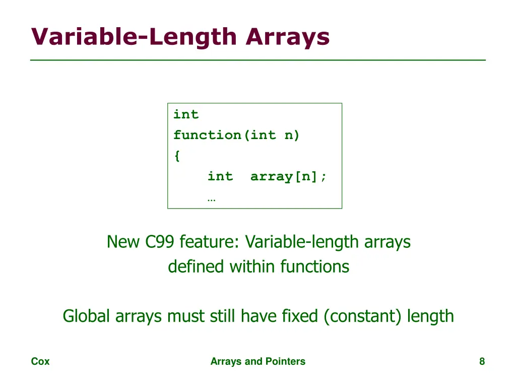 variable length arrays