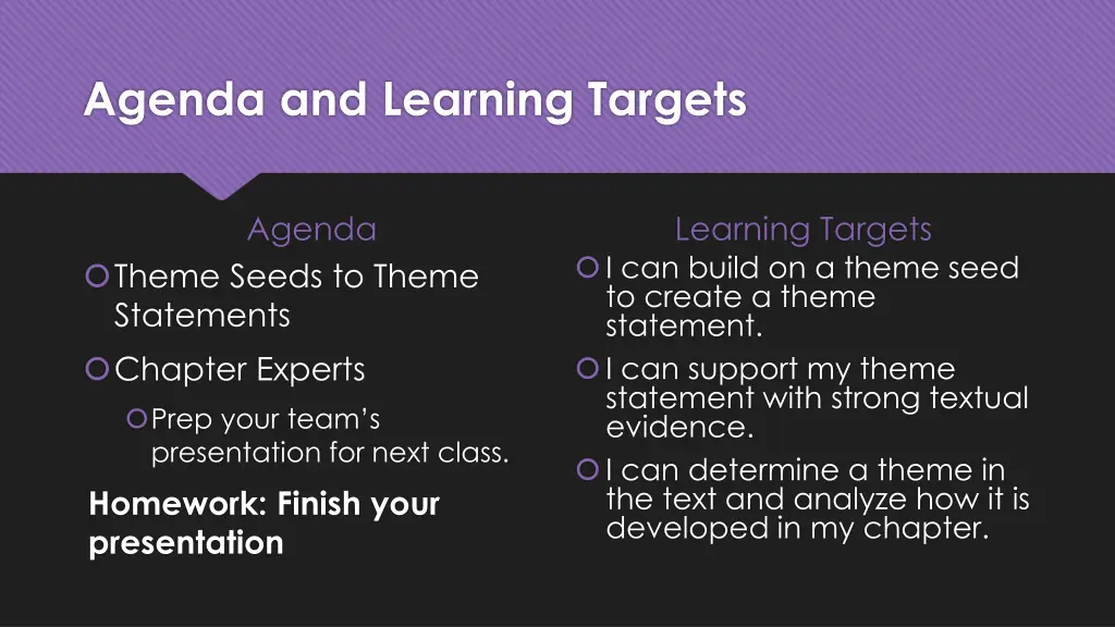 agenda and learning targets