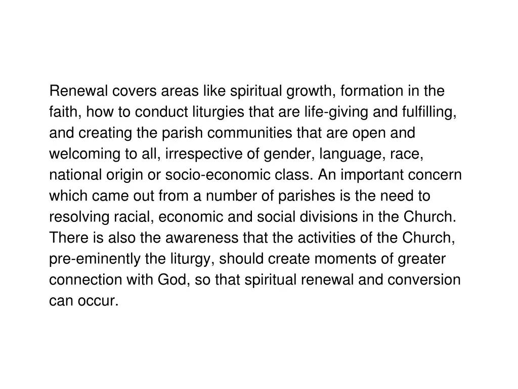 renewal covers areas like spiritual growth