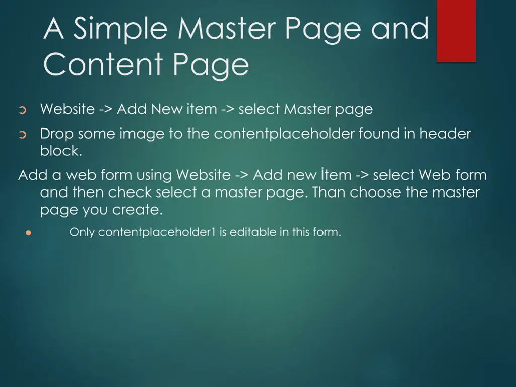 a simple master page and content page