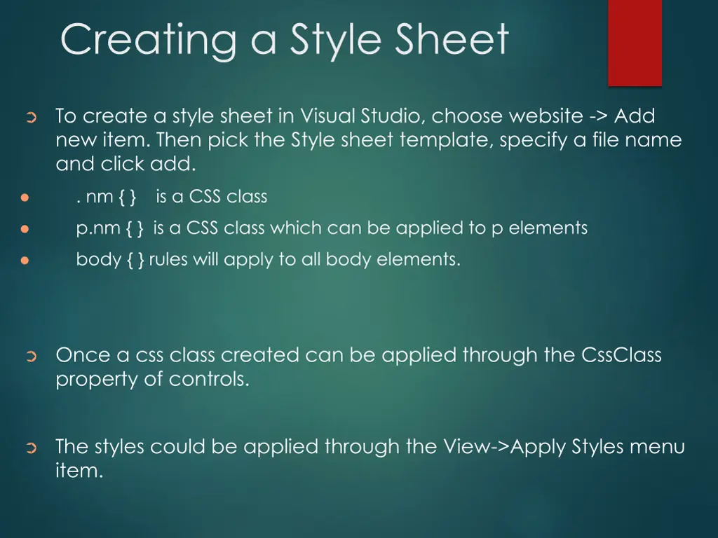 creating a style sheet