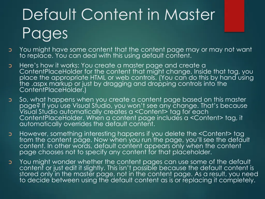 default content in master pages