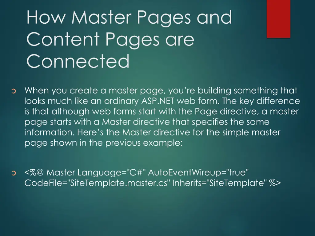 how master pages and content pages are connected