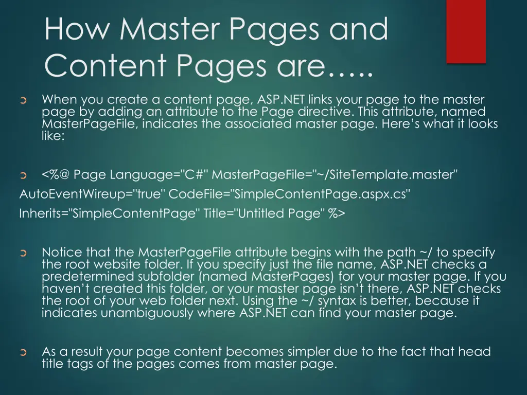 how master pages and content pages are