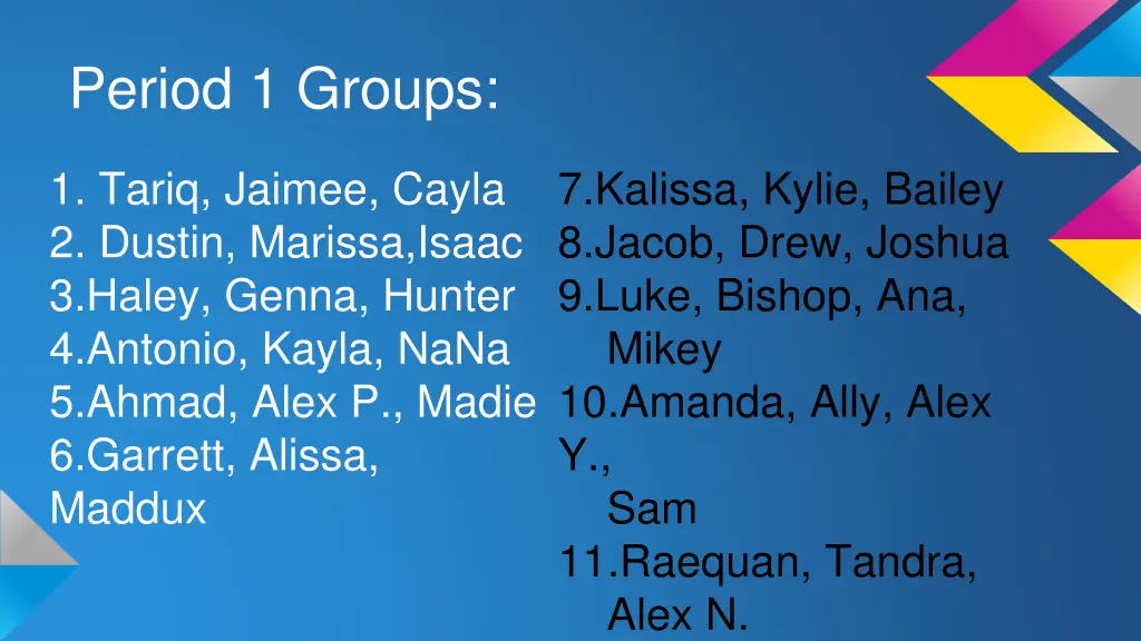 period 1 groups