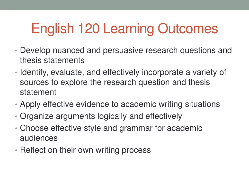 english 120 learning outcomes