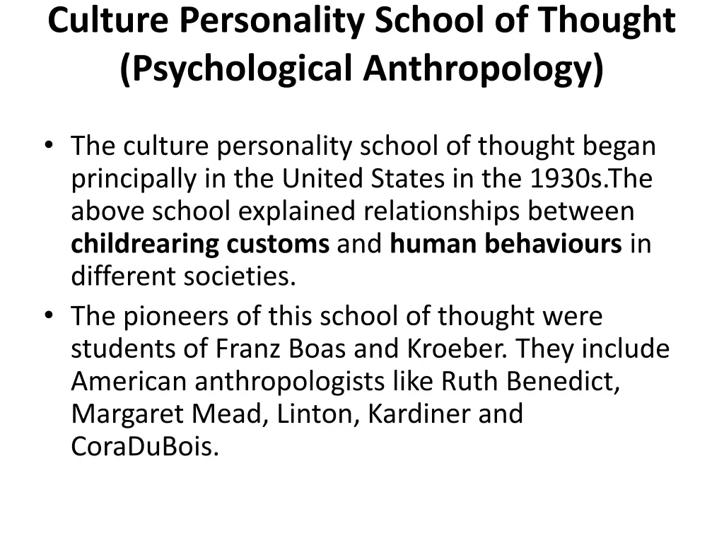 culture personality school of thought