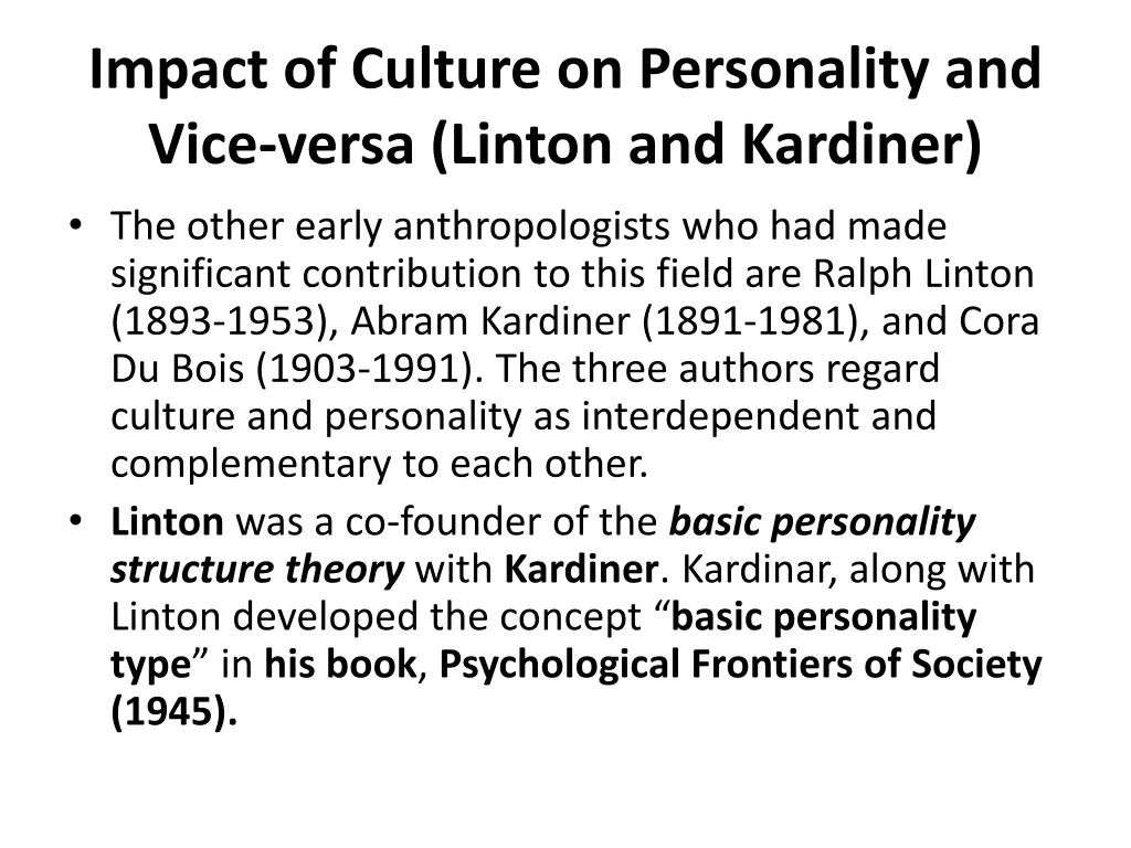 impact of culture on personality and vice versa