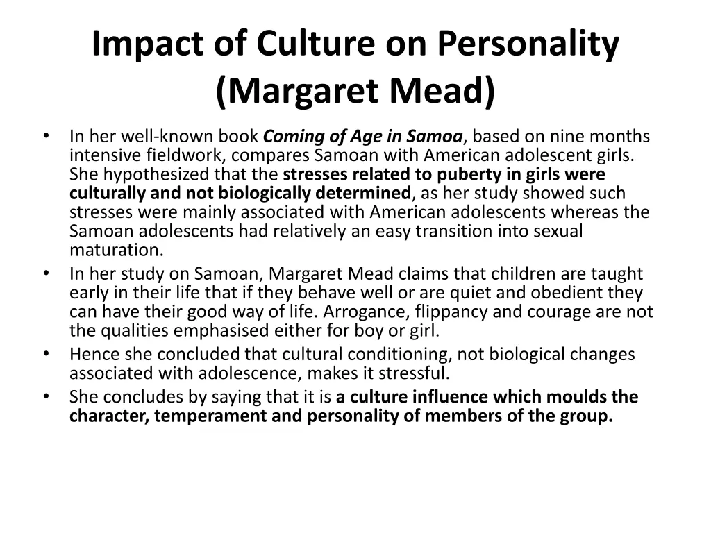 impact of culture on personality margaret mead