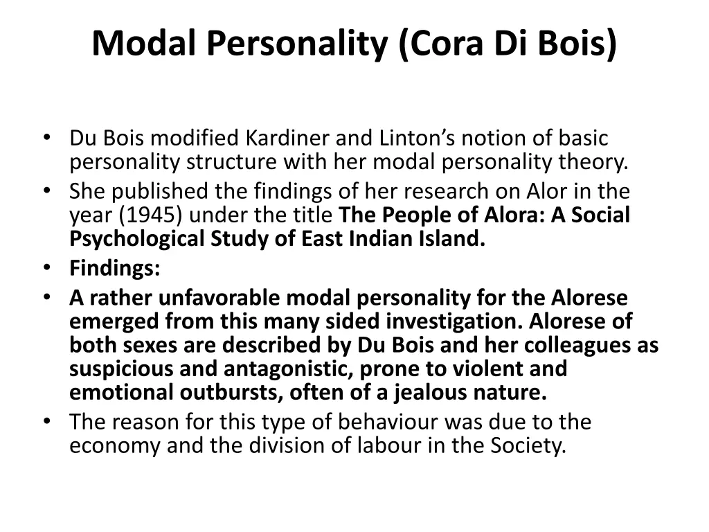 modal personality cora di bois