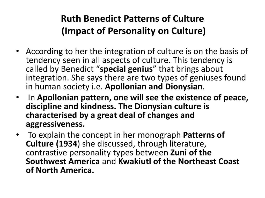 ruth benedict patterns of culture impact