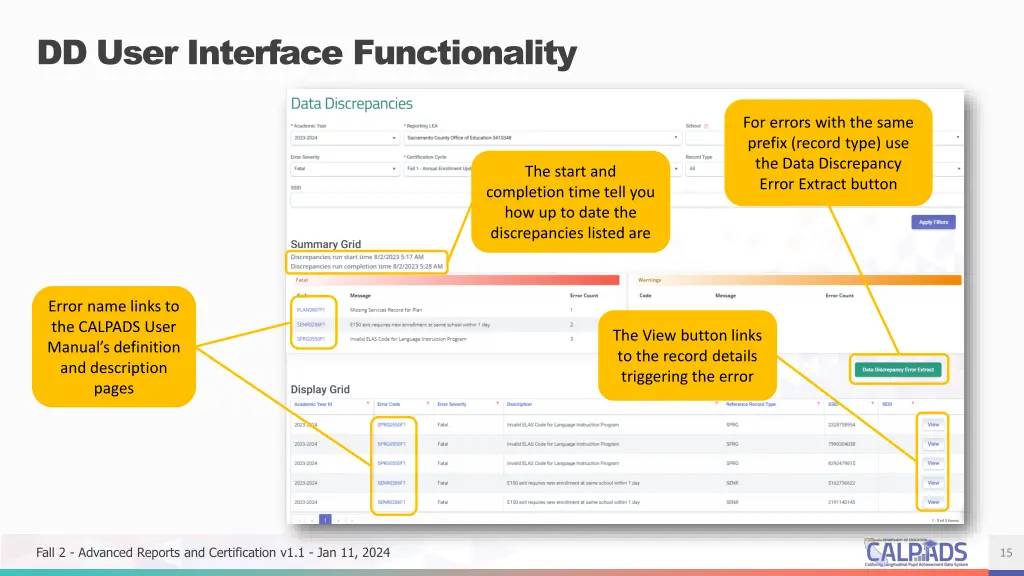 dd user interface functionality