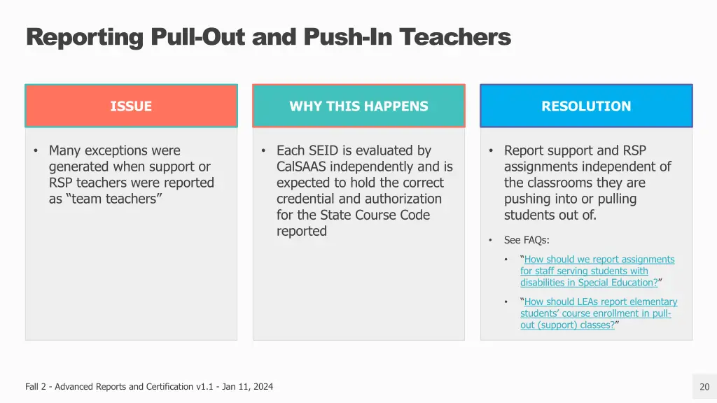 reporting pull out and push in teachers