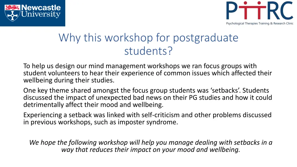 why this workshop for postgraduate students