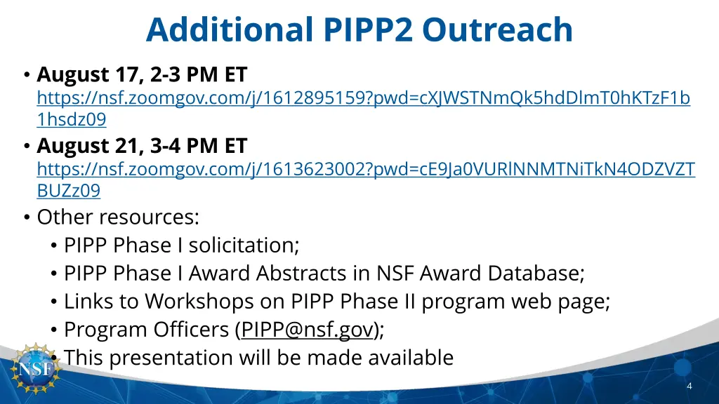 additional pipp2 outreach august