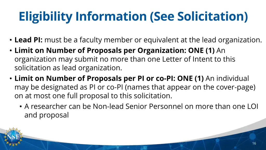 eligibility information see solicitation