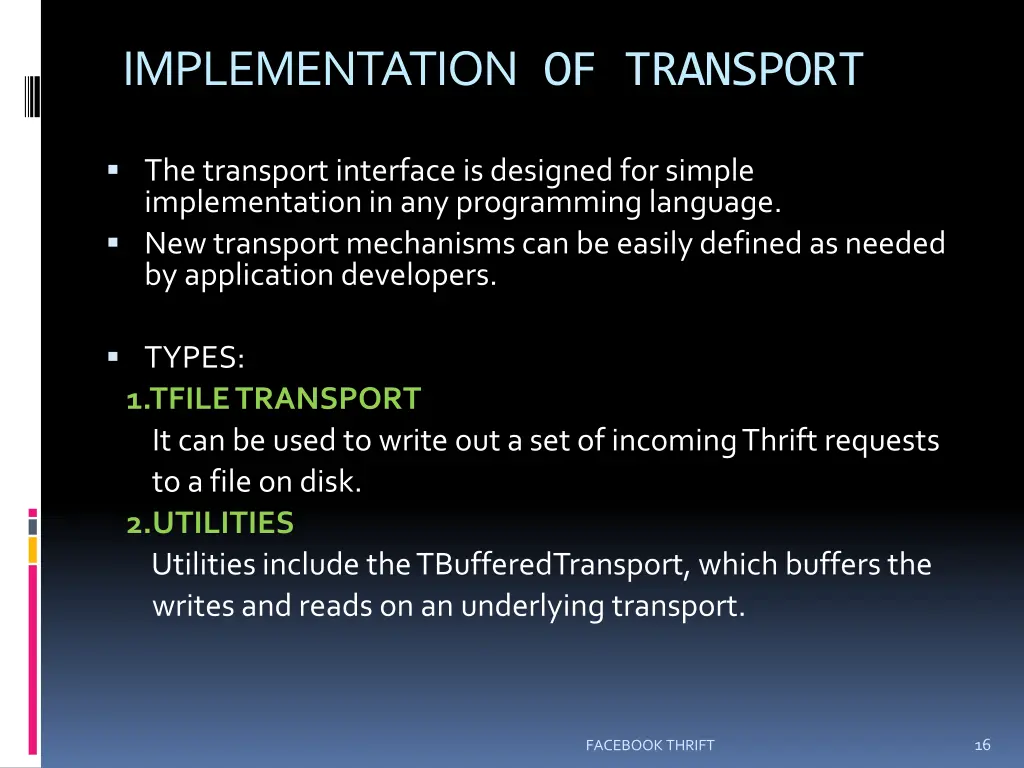 implementation of transport