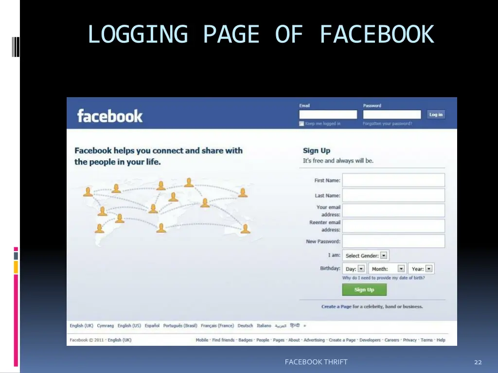 logging page of facebook