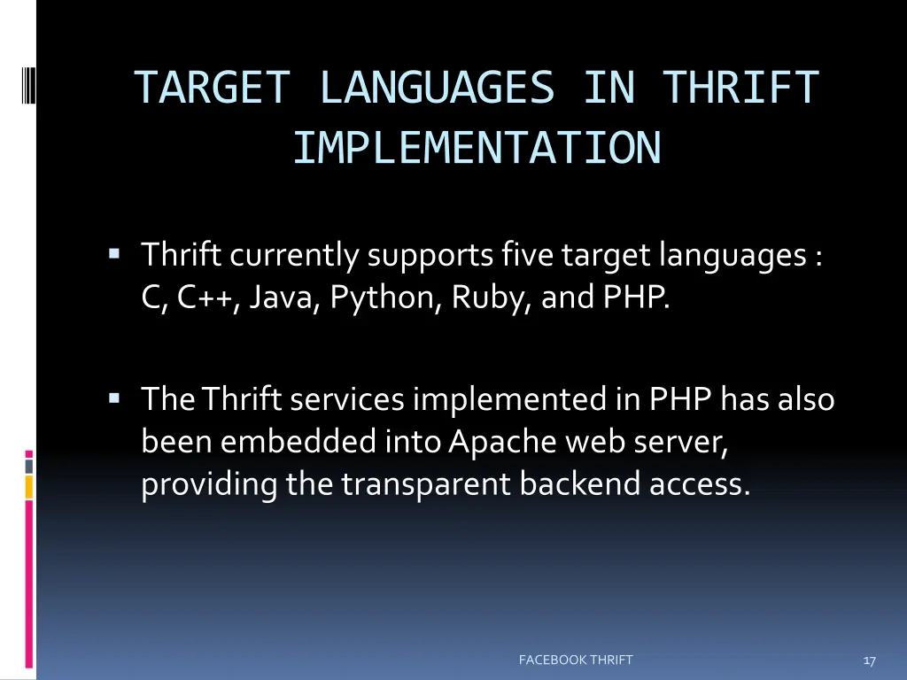 target languages in thrift implementation