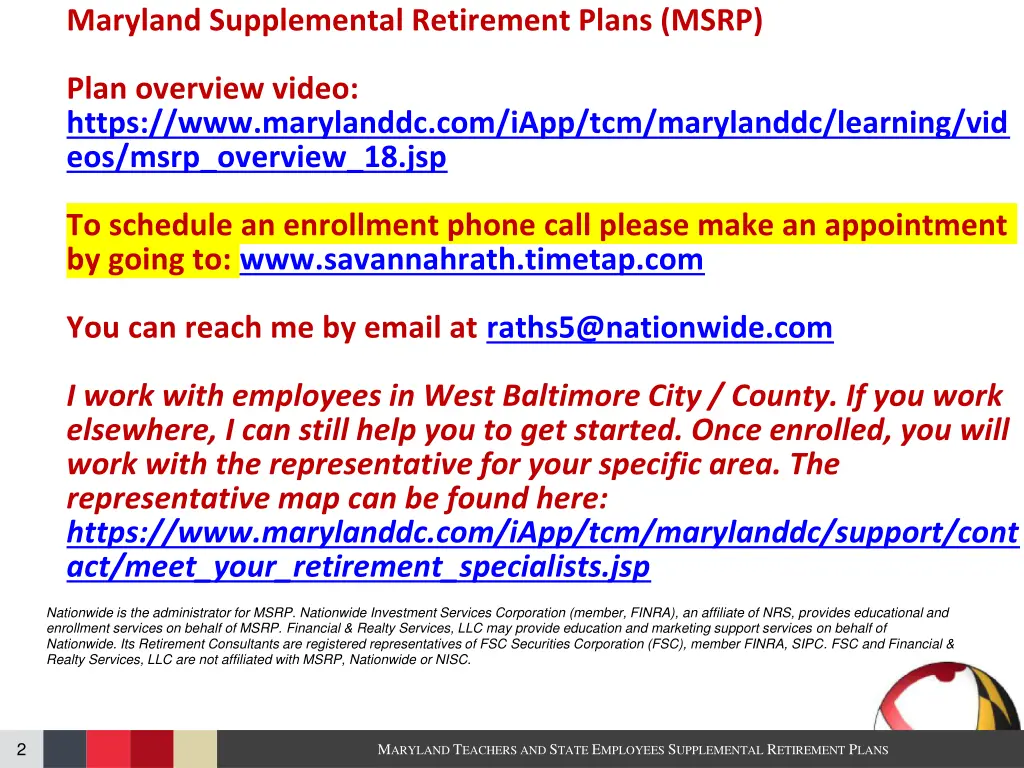 maryland supplemental retirement plans msrp