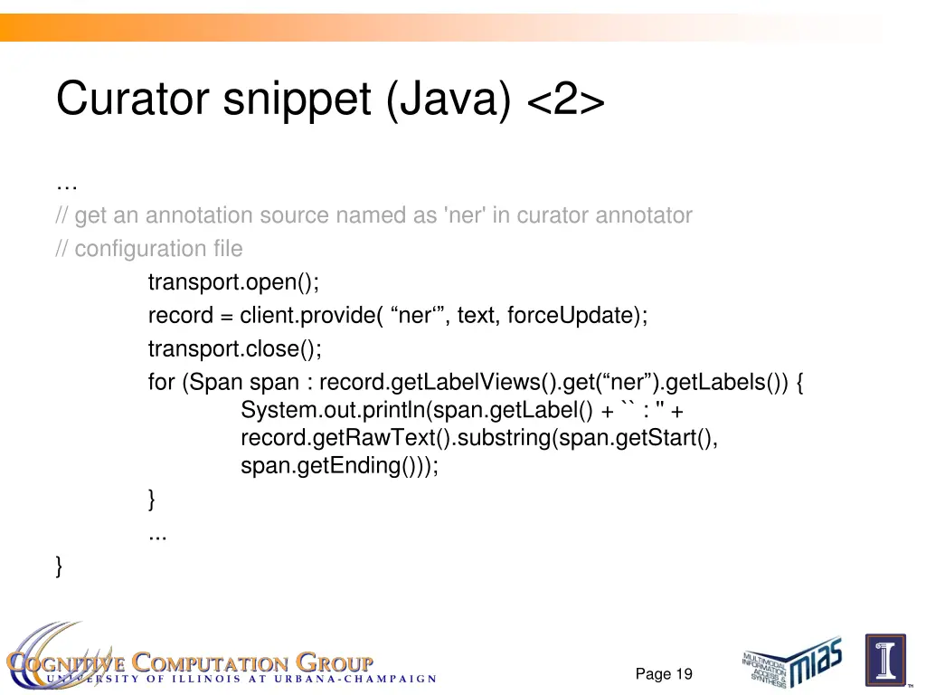 curator snippet java 2