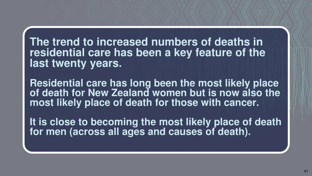 the trend to increased numbers of deaths