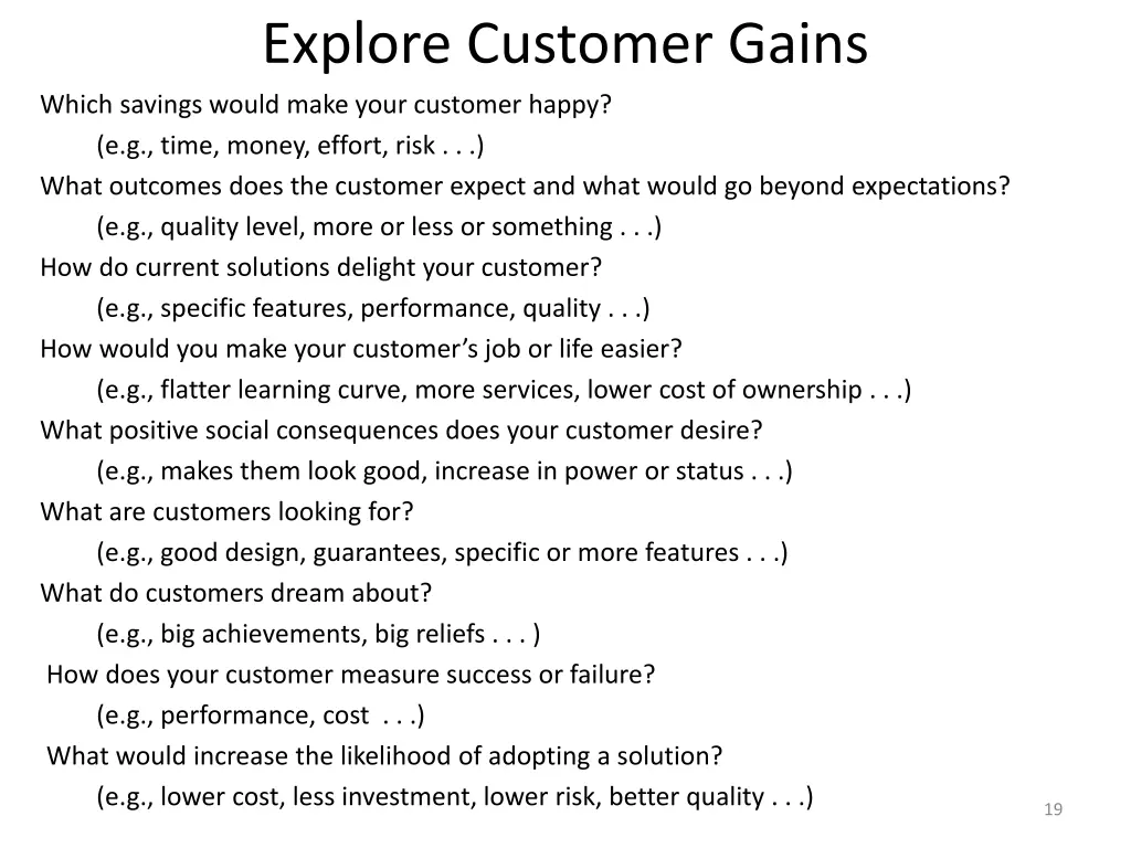 explore customer gains which savings would make