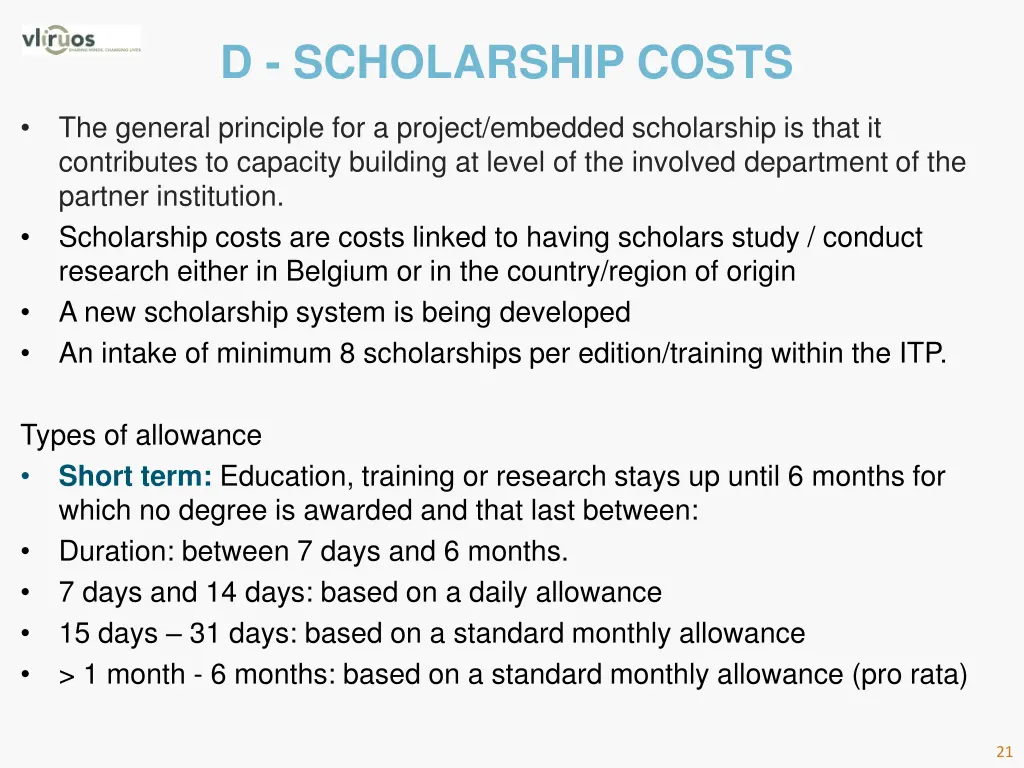 d scholarship costs