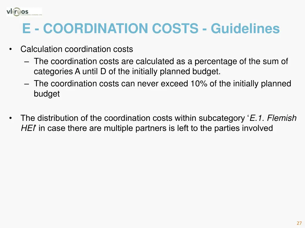 e coordination costs guidelines