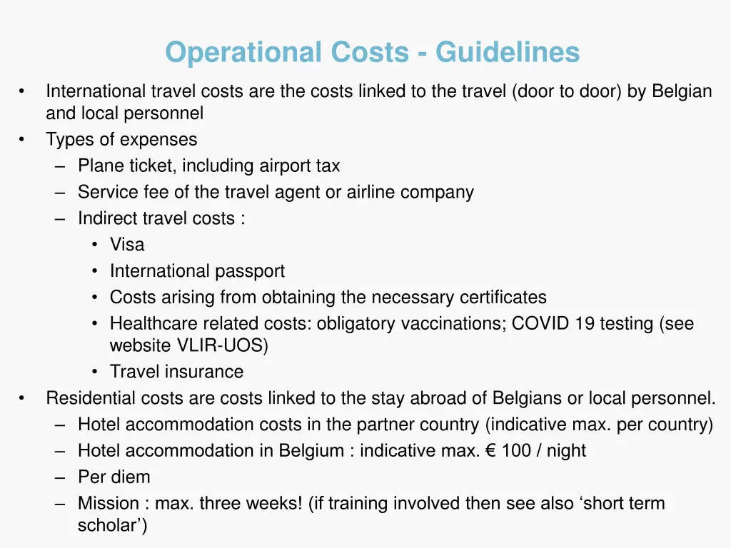 operational costs guidelines