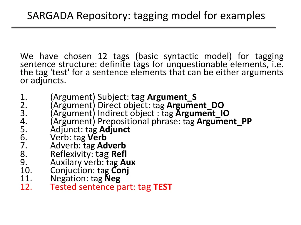 sargada repository tagging model for examples