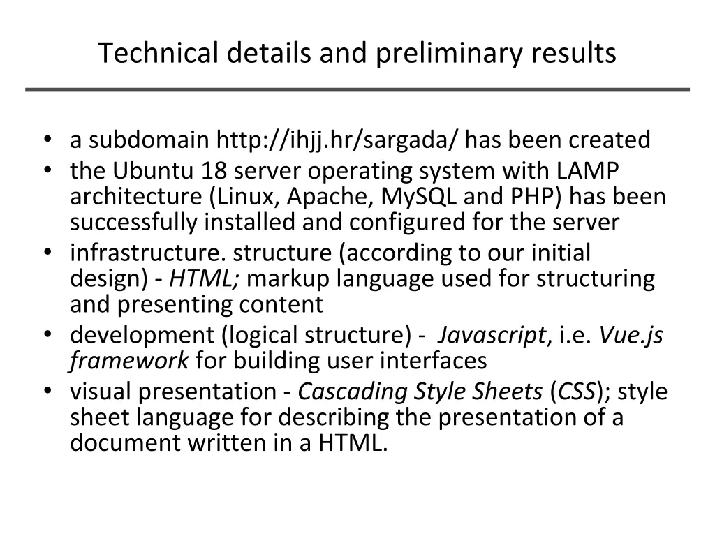 technical details and preliminary results