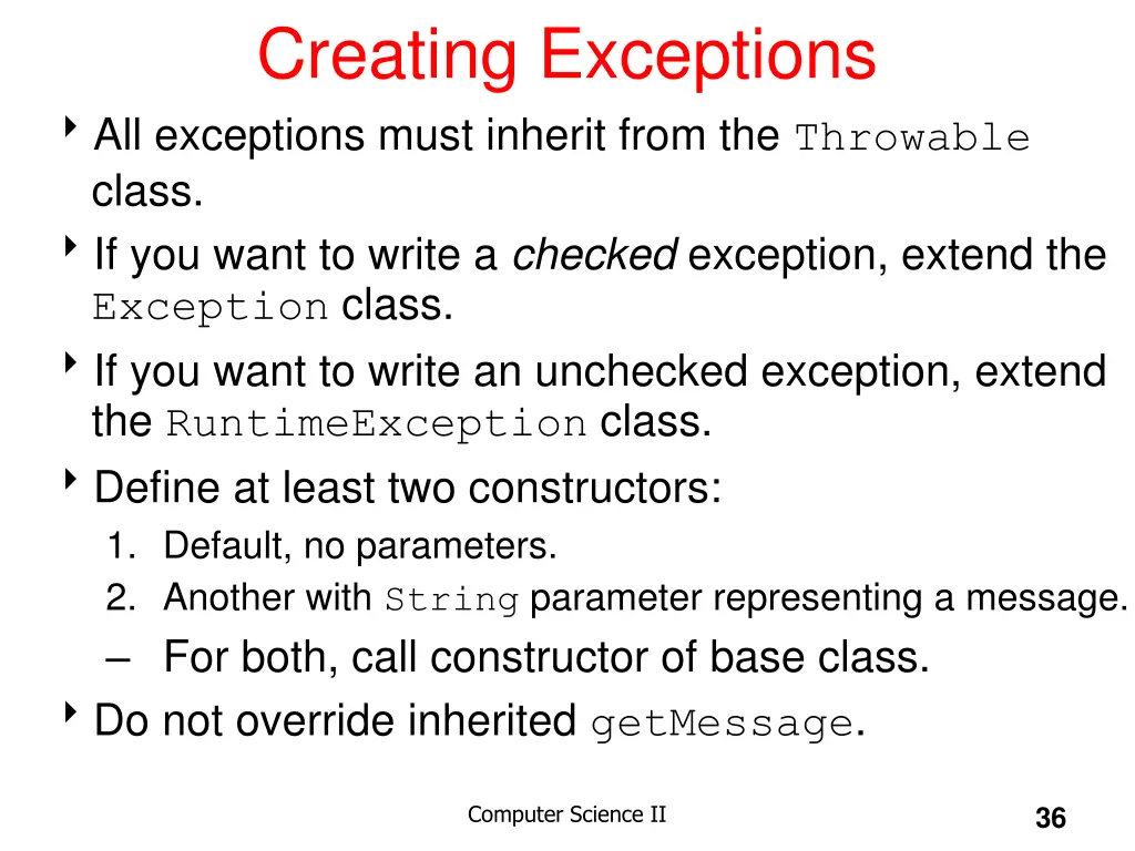 creating exceptions all exceptions must inherit