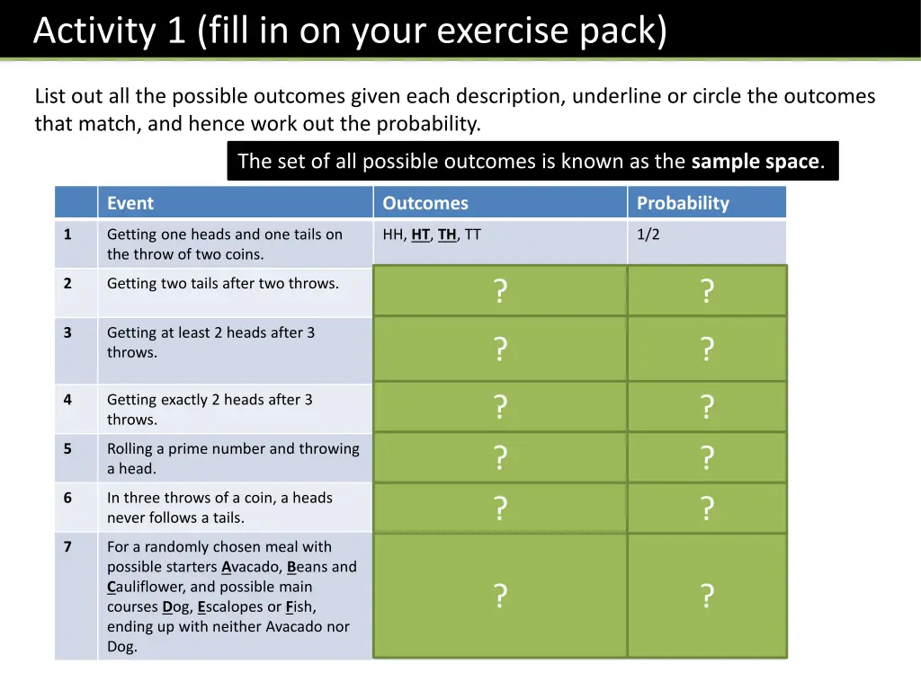 activity 1 fill in on your exercise pack