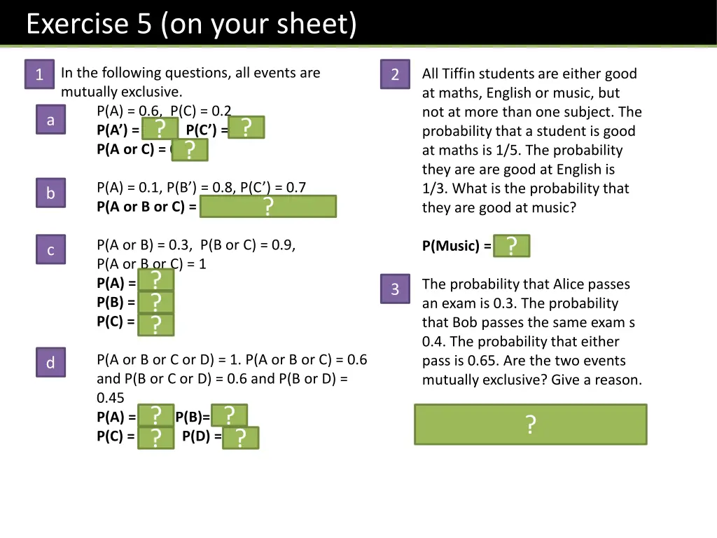 exercise 5 on your sheet