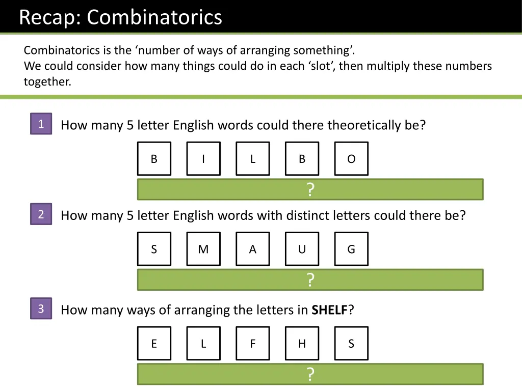 recap combinatorics