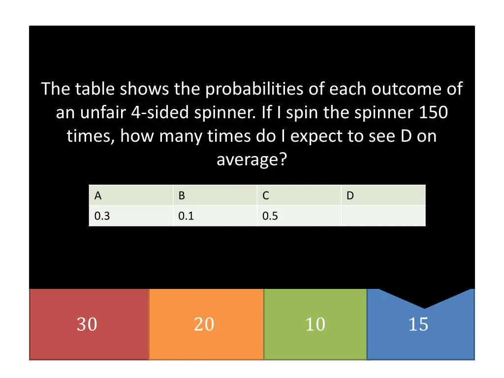 the table shows the probabilities of each outcome