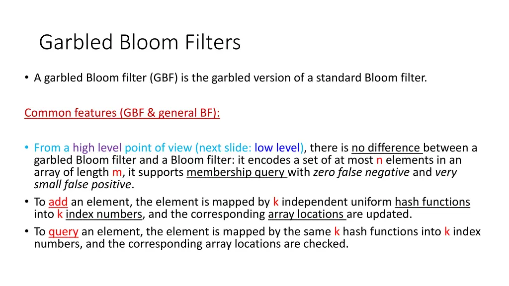 garbled bloom filters