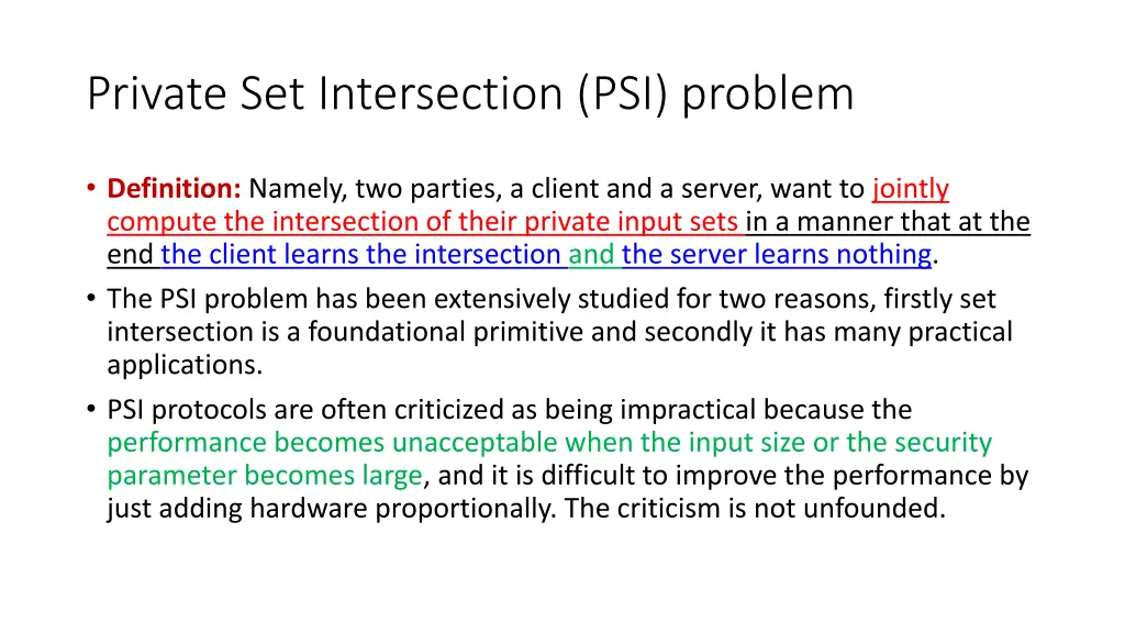 private set intersection psi problem